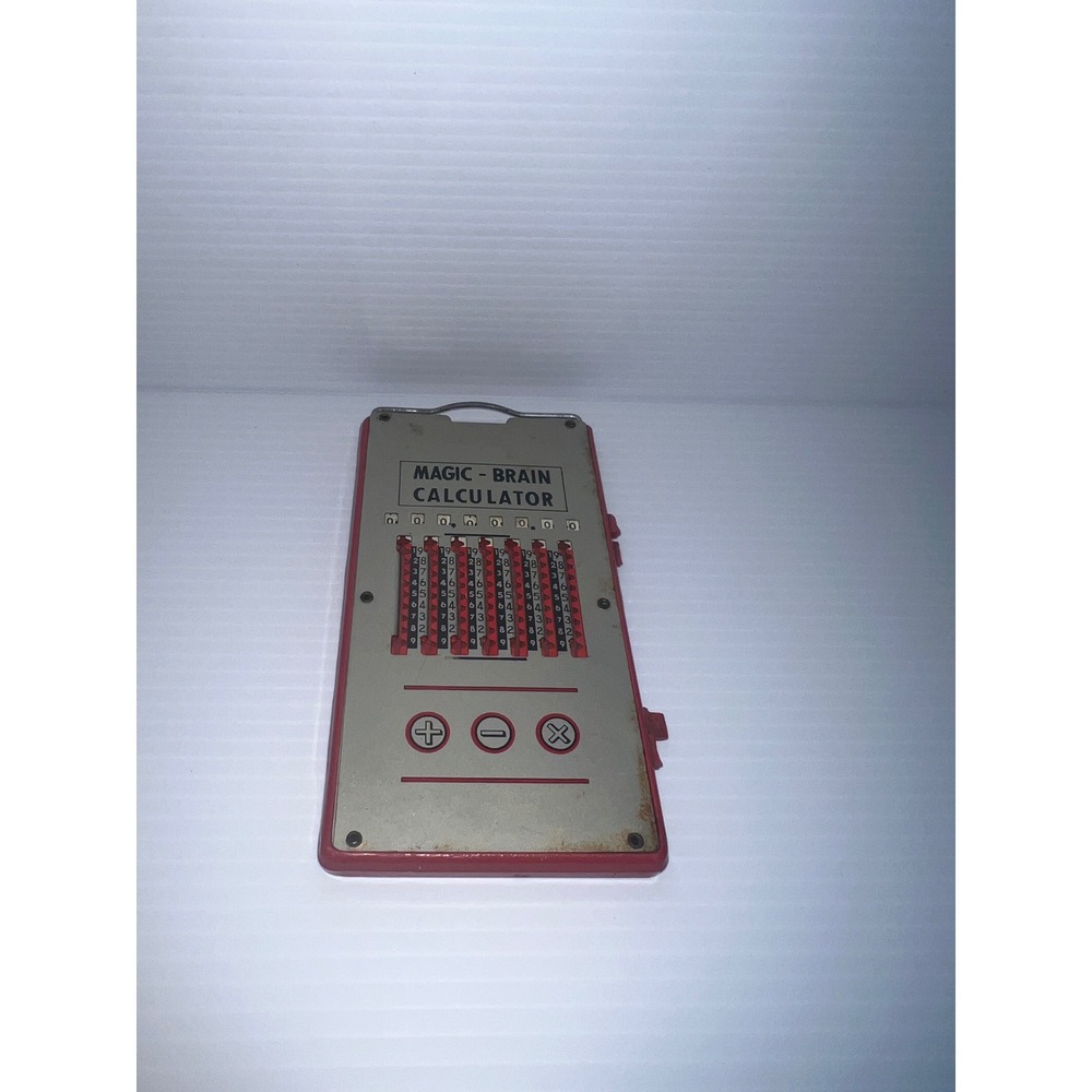 Vintage Magic Brain Calculator Mechanical Adding Machine Japan Red Retro Tool